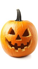 Fototapeta premium A classic carved halloween jack o lantern with a spooky face on a white background