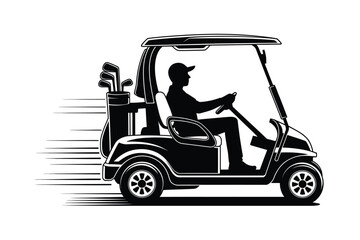 Golfer Driving Golf Cart on Course