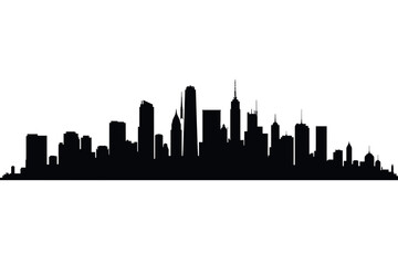 Fototapeta premium Silhouette of a city skyline with various tall buildings against a plain white background view image
