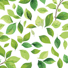  Seamless floral pattern with green leaves on branches, watercolor illustration isolated on white background