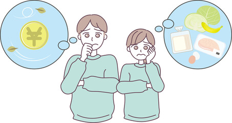 物価高に悩む男女のイラスト