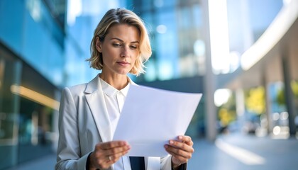 Businesswoman Reviewing Documents Outdoors - Authenticity