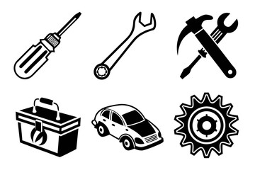 Collection of Automotive and Repair Tools Icons.