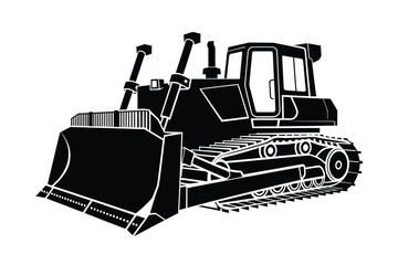 Black and White Silhouette of a Powerful Bulldozer
