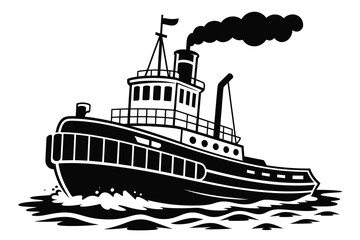 Obraz premium Classic Black and White Tugboat Illustration
