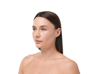 Portrait of beautiful woman on white background