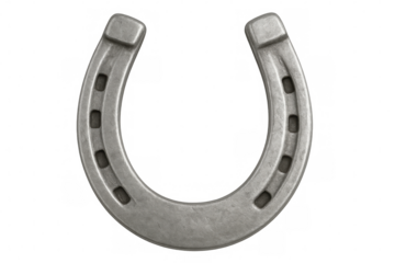 Silver horseshoe gleaming against transparent backdrop, representing luck and equine tradition