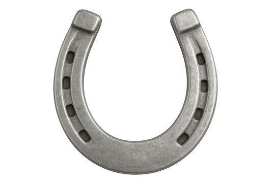 Silver horseshoe gleaming against transparent backdrop, representing luck and equine tradition