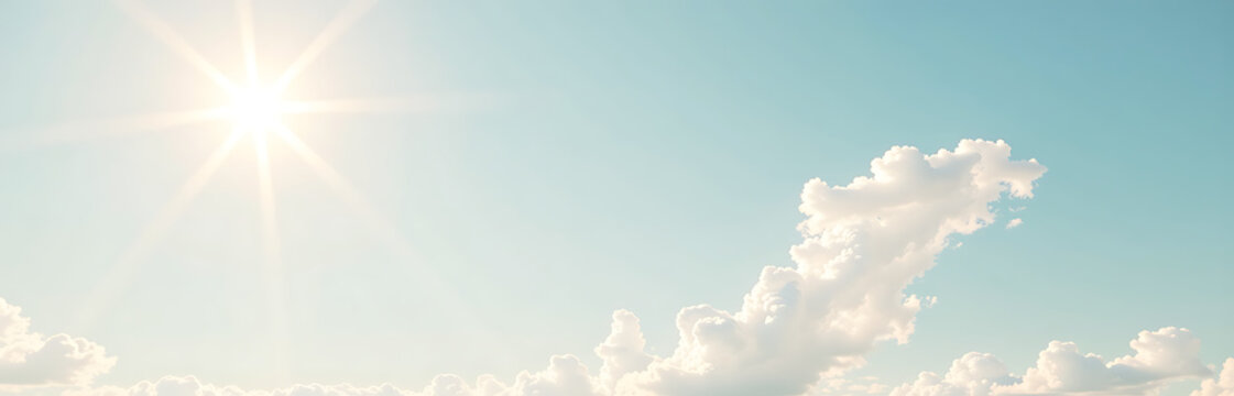 gentle pastel blue sky wispy fluffy white clouds stretches across frame bathed warm sunlight casts soft glow - Powered by Adobe