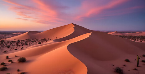 Fototapeta premium An aerial view of whimsical Sand Dunes in Dessert at Sunset Background