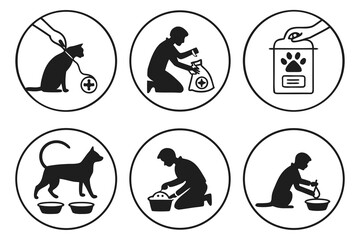 Pet Care Icons Feeding Grooming and Veterinary Services.