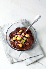 Chocolate pudding with pistachios
