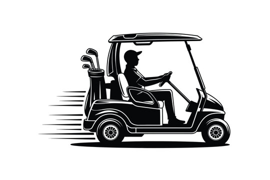 black golf cart with golfer driving clip art preview