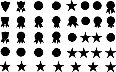 Award Badge and Star Icons Set - Black Silhouette Collection vector bundle