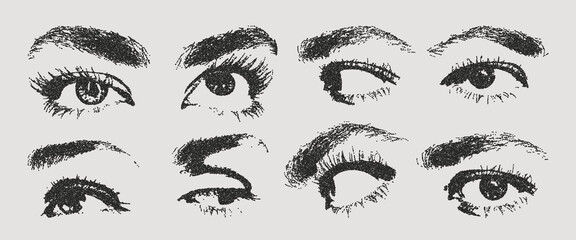 Female grunge eyes. Trendy vector pieces. Creative collage for social media, card, print on clothes.  © bosotochka