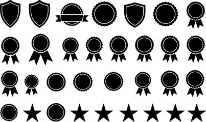 Award Badge and Star Icons Set - Black Silhouette Collection vector bundle