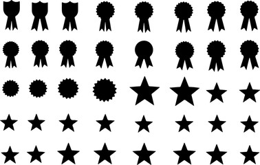 Award Badge and Star Icons Set - Black Silhouette Collection vector bundle