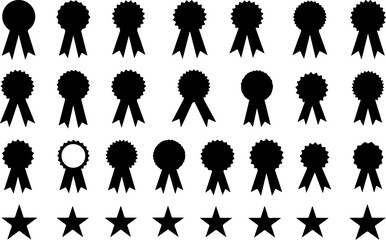 Award Badge and Star Icons Set - Black Silhouette Collection vector bundle