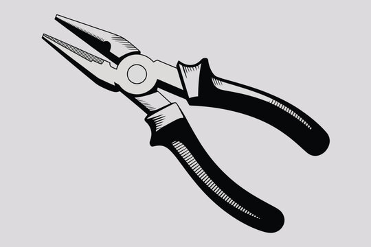 Illustration of needle nose pliers in black and white style