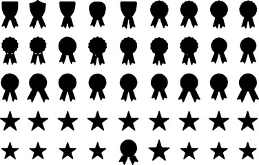 Award Badge and Star Icons Set - Black Silhouette Collection vector bundle