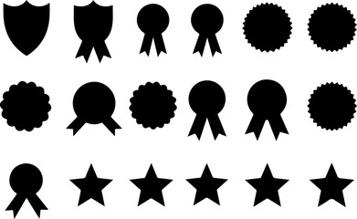 Award Badge and Star Icons Set - Black Silhouette Collection vector bundle