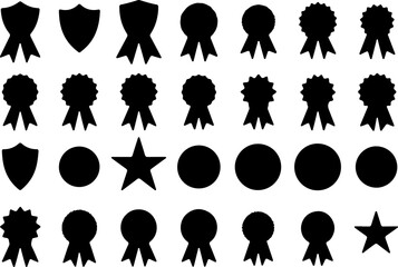 Award Badge and Star Icons Set - Black Silhouette Collection vector bundle