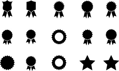 Award Badge and Star Icons Set - Black Silhouette Collection vector bundle