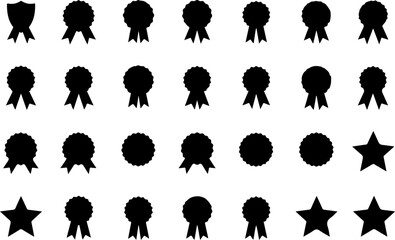 Award Badge and Star Icons Set - Black Silhouette Collection vector bundle