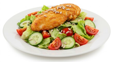 彩り豊か新鮮サラダ ひまわり種添え 香ばしいチキンカツ 食欲をそそる一品. AI Generated