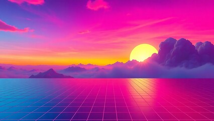 Retro Sunset: A Dreamy Escape to Vibrant Mountains