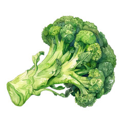 watercolor illustration of a juicy broccoli clipart, isolated on white background