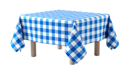 Realistic Table Covered with a Blue and White Gingham Tablecloth Rendering. Ai Generated Images