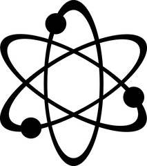 Atom structure icons. Concept of science, quantum physics, atomic structure. Black outlined atoms with orbiting electron around nucleus, isolated on transparent background. Nuclear physics symbol Atom