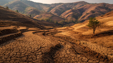 Drought impact on agricultural land mountainous region landscape photography dry environment aerial view environmental crisis