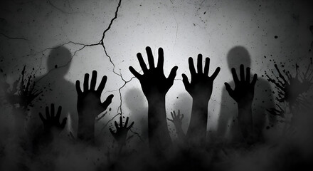 Creepy Spooky Silhouette Rising Hand with Shadow Figure Background Illustration