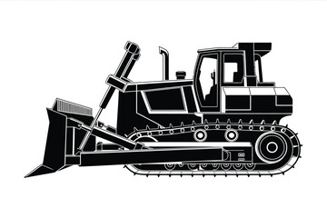 Black and White Illustration of a Bulldozer