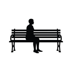 Silhouette of Person Sitting on a Park Bench Black and White Vector Illustration