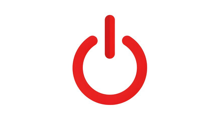Red power button icon on white background, technology concept, on off symbol