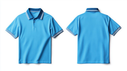 blank short sleeve blue polo shirt. t-shirt front, t-shirt back and t-shirt sleeve design for mockup. Isolated on pure white. 3d illustration.