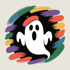 Artistic Ghost with Beret and Colorful Brushstrokes