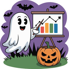 Friendly Ghost Presenting Halloween Business Charts
