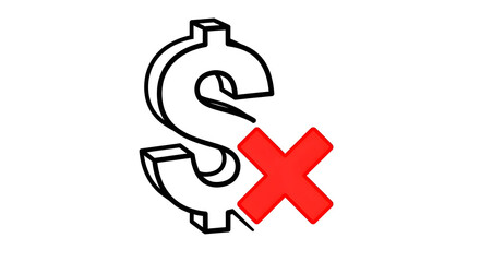 Obraz premium No Money Symbol Red Cross Mark Financial Failure Avoidance Concept