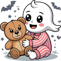 Cute Baby Ghost Hugging Teddy Bear

