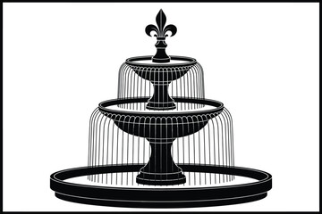 Fototapeta premium Black and White Fountain Illustration with Fleur de Lis Topper