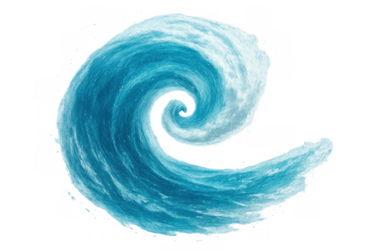 Curling ocean wave spiraling with white foam, revealing transparent depths and powerful marine momentum against light background