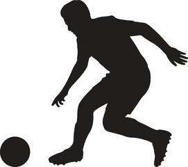Soccer player dribbling silhouette icon. Football, sports, athlete vector illustration