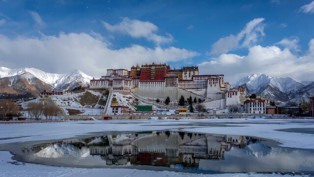 Panoramic view of the Potala Palace in snow
