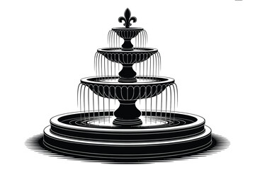 Detailed Three Tiered Fountain Illustration with Fleur de Lis Topper © Mst
