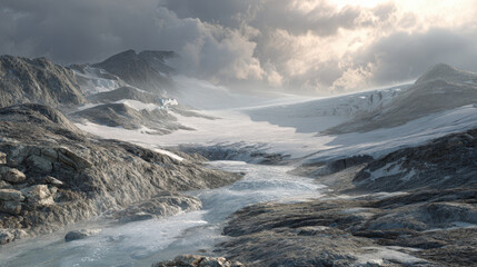 Exploring majestic glacial landscapes remote mountains digital art nature wide angle serenity