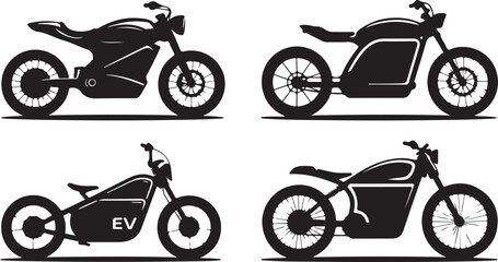 Naklejka premium Four electric motorcycles in silhouette black and white